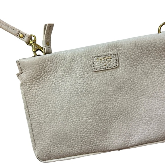 Fossil White Ivory Cowhide Pebbled Leather Slim Mini Crossbody Bag - Picture 3 of 4